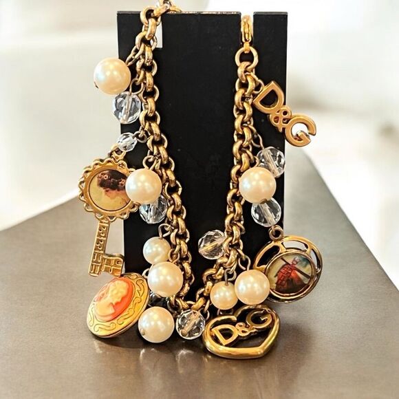 Dolce & Gabbana Vintage Gold and White Baroque-Inspired Charm Bracelet - Picture 1 of 5